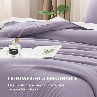Litanika Grayish Purple Comforter Set California King Size, 3 Pieces Cal King Lightweight Solid Bedding Comforter Set, All Season Fluffy Bed Set (104x96In Comforter & 2 Pillowcases)