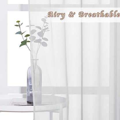 NICETOWN Light Gray Sheer Curtains - Simple Design Window Treatment Ring Top Voile Panels for Girls Room (2-Pack, W54 x L72)
