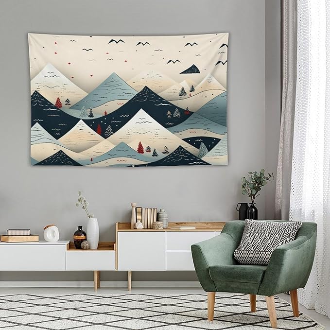 Tapastry's Wall Hanging Snow Mountain Scandinavian Winter Tapestry Hello Winter Holiday Bedroom Tapestries Wall Art Decor for Bedroom Living Room Dorm 60"x90" Tapestries Winter Snowflake Decorative