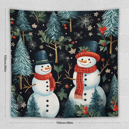 Snowman Couple Tapastry's Wall Hanging Christmas Winter Snowman Wall Hanging Wall Tapestry Aesthetic Landscape Tapestry Wall Hanging for Living Room Dorm 60"x60" Christmas Family Party