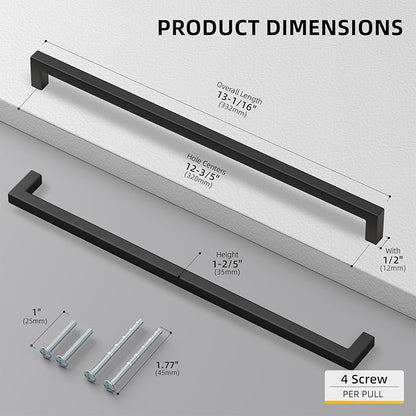 goldenwarm 50 Pack 12-3/5 Inch Black Cabinet Handles Matte Black Drawer Pulls Stainless Steel Cabinets Hardware Square Bar Modern for Kitchen Bathroom Cupboard