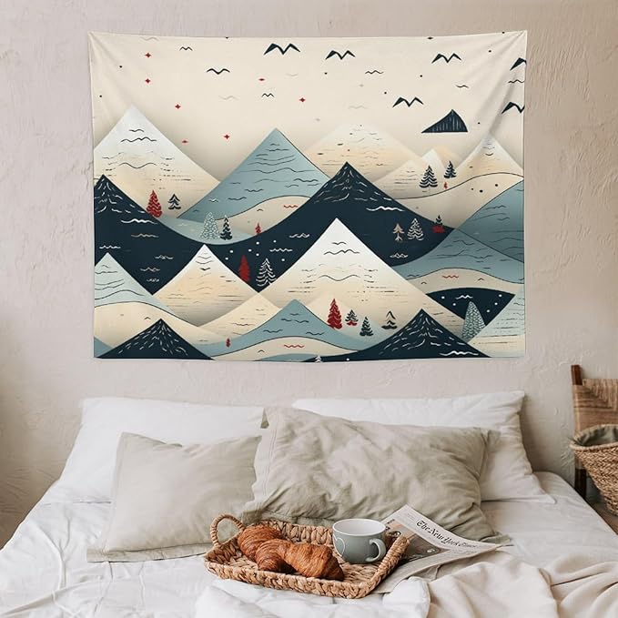 MaSiledy Tapestry Wall Hanging Snow Mountain Scandinavian Winter Tapestry Xmas Rustic Winter Holiday Tapestry Vintage Aesthetic Tapestries Home Decoration for Living Room Bedroom 30"x40"