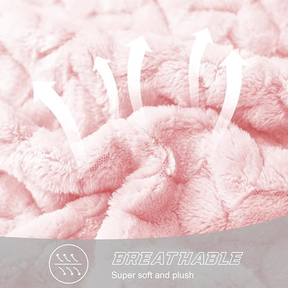 Exclusivo Mezcla Fleece Throw Blanket for Couch, 50x70 Inches Soft Cozy Jacquard Flannel Blankets, Lightweight Fuzzy Plush Warm Throws for Winter, Light Pink