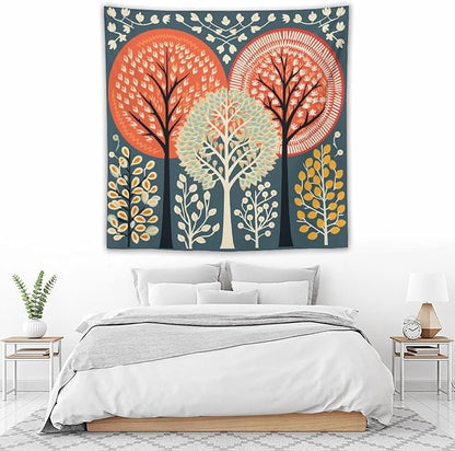 MaSiledy Tapestry Wall Hanging Shabby Chic Trees Tapestry Watercolor Rustic Forest Tapestries for Bedroom Wall Art for Bedroom Wall Hanging for Room 60"x60" Xmas Wall Hanging Polyester Tapestries