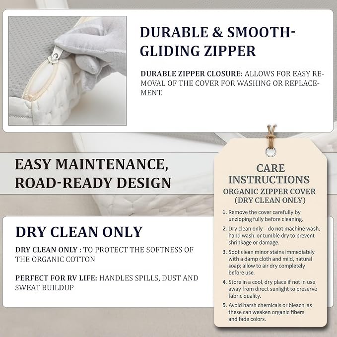 Foamma 7" x 30" x 72" Mattress for RV with Water Resistant Organic Cotton Cover, Firm High Density Foam, USA Made, CertiPUR-US Certified Foam