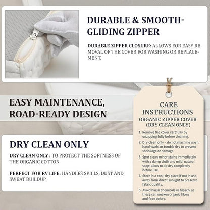 Foamma 10” x 32” x 75” Camper/RV Travel High-Density Foam Bunk Mattress, Organic Cotton Cover, Made in USA, Comfortable, Travel Trailer, CertiPUR-US Certified