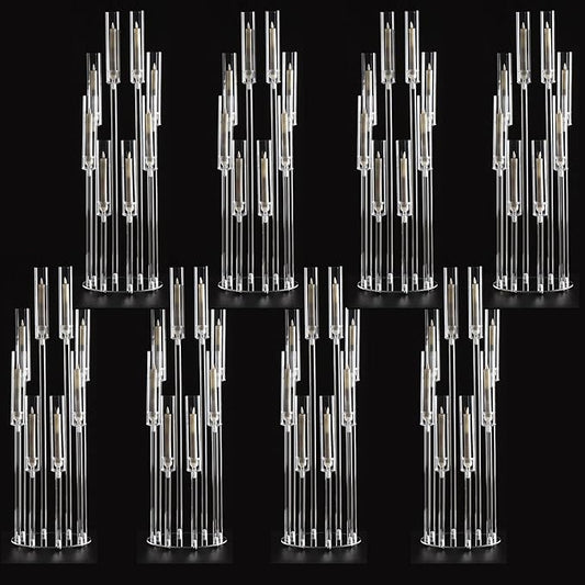 8PCS Arcylic Candelabra Wedding Centerpieces for Tables,38.5 Tall Clear Floor Candle Holder Set with Shade Pillar Taper Candle Stand for Anniversary Party Brithday candelabros para centros de mesa