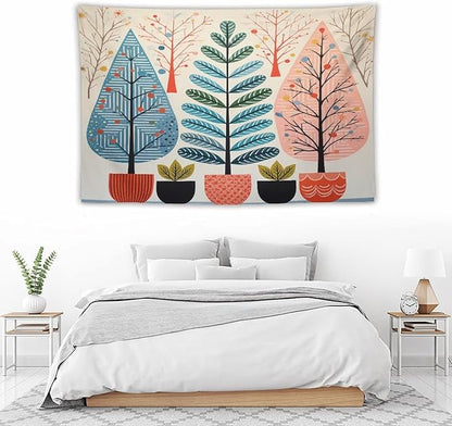 MaSiledy Shabby Chic Trees Tapestries Rustic Autumn Tapestry Vintage Aesthetic Tapestries Landscape Tapestry for Bedroom Aesthetic Home Decor 40"x60" Holiday Scene Banner for Winter Christmas Party