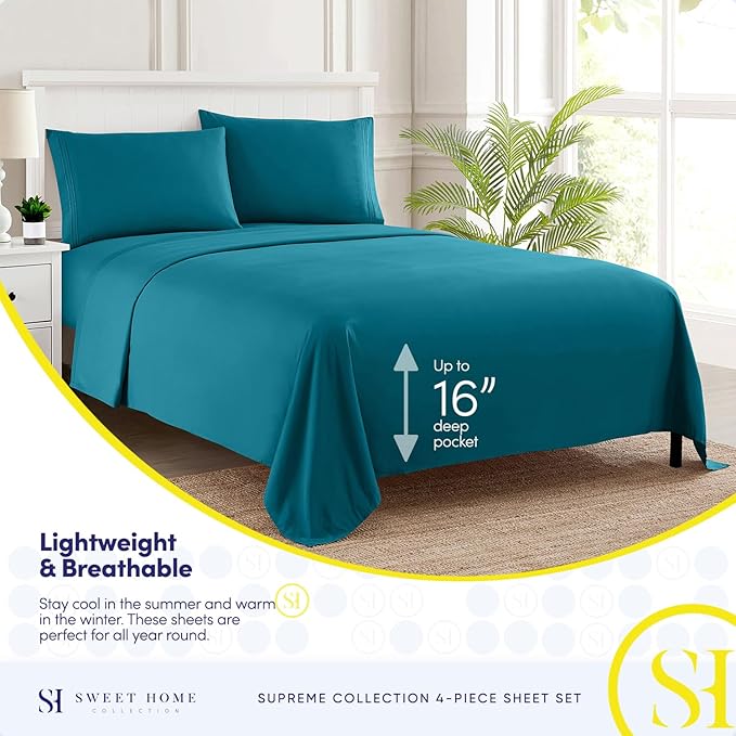 California King Sheet Sets - Breathable Luxury Sheets with Full Elastic & Secure Corner Straps Built In - 1800 Supreme Collection Cal King Deep Pocket Bedding Set, Sheet Set, California King, Teal