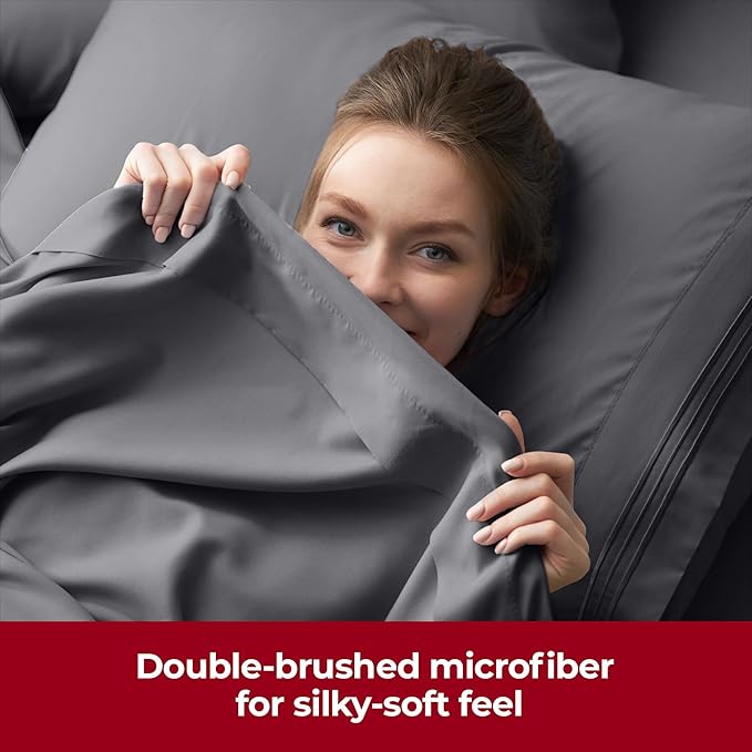 Mellanni Extra Deep Twin XL Sheets - 3 PC Iconic Collection Bedding - Hotel Luxury, Ultra Soft, Cooling Bed Sheets - Wrinkle, Fade, Stain Resistant (Twin Extra Long, Gray)