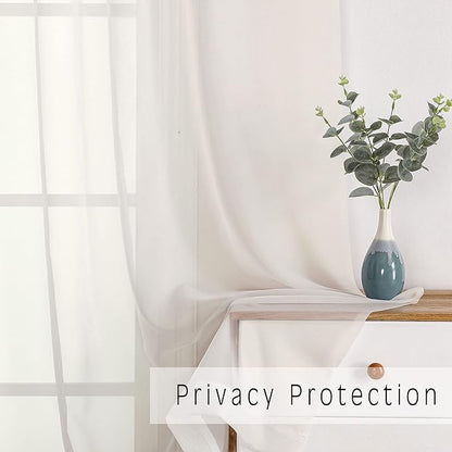OVZME Sheer Ivory Curtains Light Filtering Window Drapes for Living Room Bedroom and Wedding Party, Voile Nice Vertical Sense Sliding Glass Door, Per Panel 42 by 96 Inch, Set of 2 Pieces