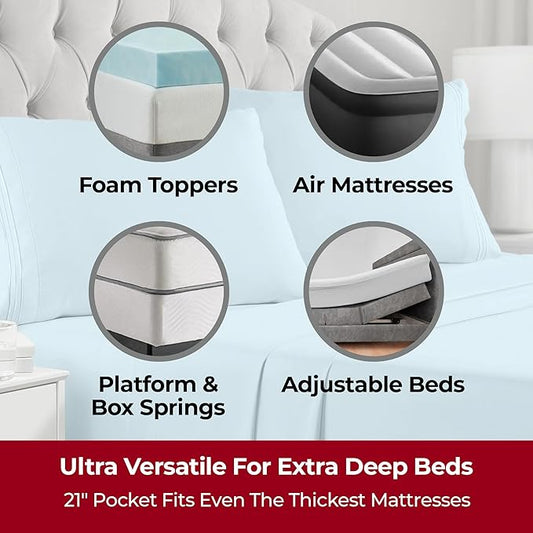 Mellanni Extra Deep King Sheets - 4 PC Iconic Collection Bedding - Hotel Luxury, Ultra Soft, Cooling Bed Sheets - Wrinkle, Fade, Stain Resistant (King, Aqua)