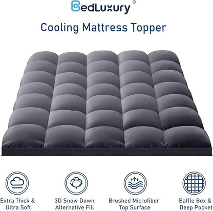 Twin XL Mattress Topper Extra Thick Pillowtop Cooling Plush Mattress Pad Cover Protector with 8-21 Inch Deep Pocket 3D Snow Down Alternative Fill Grey