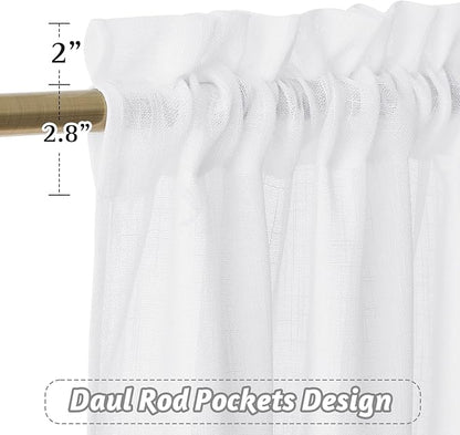 RYB HOME White Sheer Curtains, Extra 66 inches Widith Rod Pocket Light Filtering Breathable Semi Sheer Curtains for Living Room, W 66 x L 84 inches, 2 Panels Set