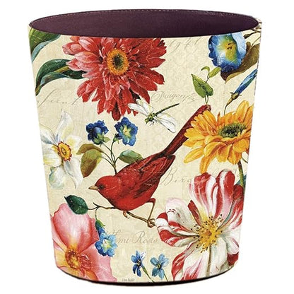 Leather Trash Can, Retro Decorative Waste Basket, 10L Capacity Small Waste Paper Basket, Waterproof Garbage Can for Bathroom, Bedroom, Office, Kitchen and Living Room - Red Bird