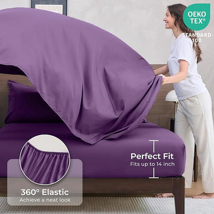 HEVUMYI Grape Purple Queen Comforter Set - 7-Piece All Season Bed in a Bag Queen, Ultra Soft Bedding Set with Comforter, Flat Sheet, Fitted Sheet, Pillowcases, Pillow Shams