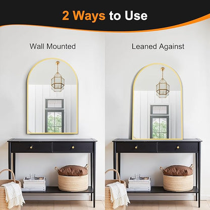 Delma Arched Bathroom Mirror, 26"x38" Wall Mounted Vanity Mirror for Bedroom, Living Room and Entryway, Black