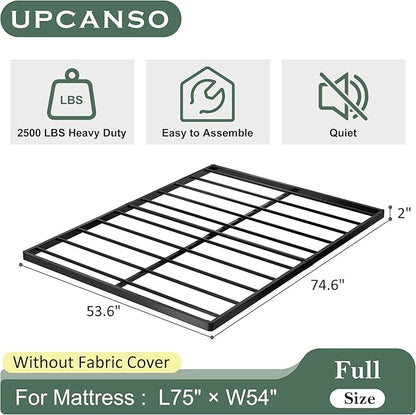 Full Size Box Spring Bed Base 2 Inch, Low Profile Metal Boxspring Full Size Bunkie Board 2 Inch, 3000 Lbs Max Weight Capacity Mattress Foundation, Noise-Free, Easy Assembly