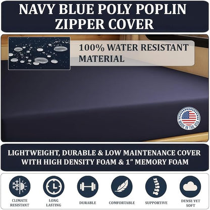 Foamma 3” x 35” x 79” Water Resistant Gel Memory Foam RV Bunk Mattress, Firm High Density Foam Base, Comfortable and Durable Polyester Cover, Truck, Camper, Travel Trailer, Made in USA