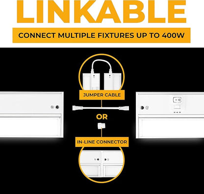 LED Under Cabinet Lighting Hardwired - 3CCT 32 Inch White Finish - Undercabinet Lights for Kitchen - Linkable Undercounter Dimmable Plug in Light or Hard Wired - Under Counter Fixture Direct Wire