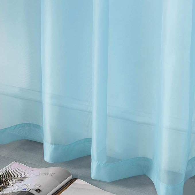 DUALIFE Sky Blue Voile Sheer Curtains Grommet,Look Semi Sheer Natural Light Flow Drapes,Elegant Solid Color Touch Soft Drapes for Living Room Bedroom,Set of 2 Panels 52X108 Inch 9 FT Baby Blue