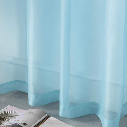 DUALIFE Sky Blue Voile Sheer Curtains Grommet,Look Semi Sheer Natural Light Flow Drapes,Elegant Solid Color Touch Soft Drapes for Living Room Bedroom,Set of 2 Panels 52X108 Inch 9 FT Baby Blue