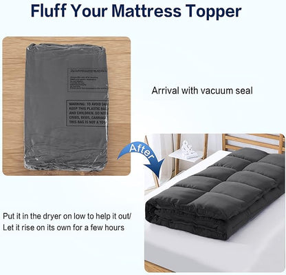 SOPAT Mattress Topper Full Size Extra Thick Mattress Pad 8-21" Deep Pocket Soft Down Alternative Fill Mattress Protector Pillow Top Mattress Cover (54x75 Inches, Dark Grey)