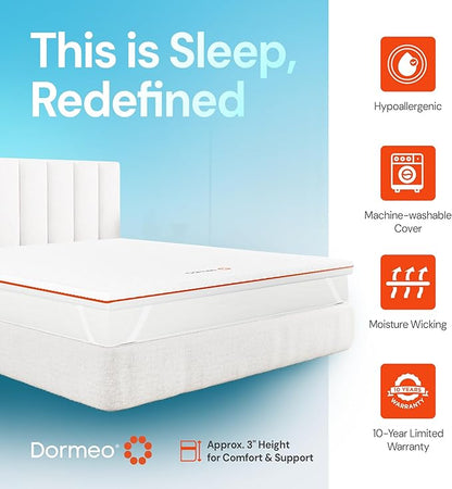Dormeo Premium Twin Cooling Mattress Topper - 3-Zone OctaspringⓇ Technology for Optimal Back Support, Anti-Slip Bottom