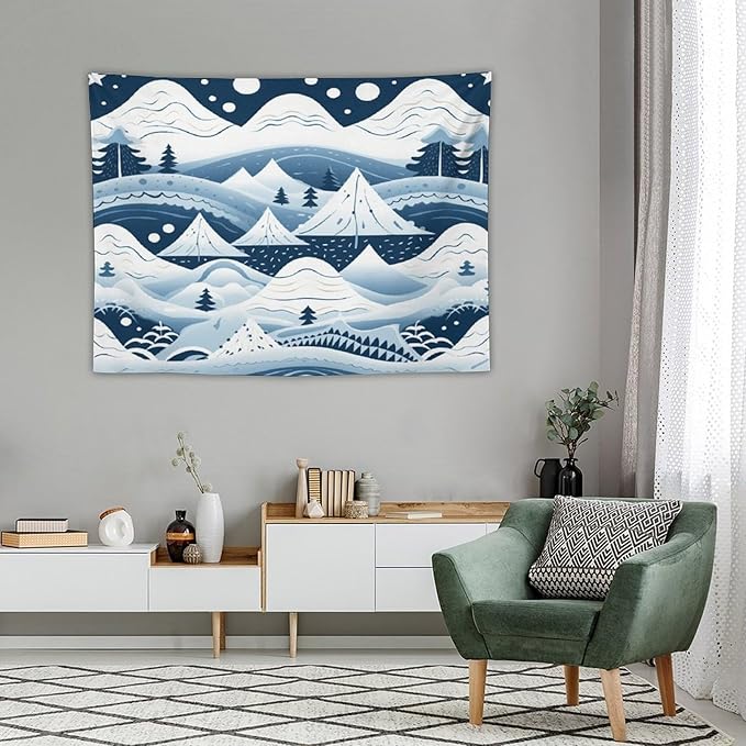 MaSiledy Tapestry Snow Mountain Scandinavian Winter Tapestry Vintage Aesthetic Tapestries Xmas Rustic Winter Holiday Wall Tapestry Wall Decor for Bedroom Living Room Dorm Landscape 30"x40"