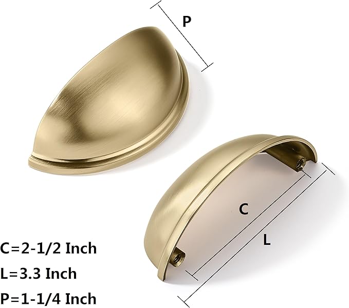 khtumeware 20 Pack 2-1/2" Gold Drawer Pulls Brushed Brass Cabinet Cup Pulls Kitchen Hardware Cabinet Handles Drawer Handles Knobs 2.5 inch Hole Center