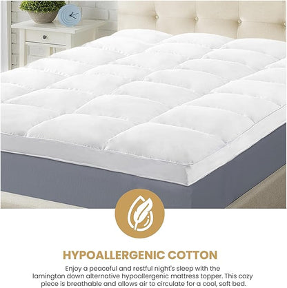 Superior Mattress Topper, Down Alternative, 2 Inch Deep Sized Bed Pillow Top, Comfort Pad, Fluffy Mattress-Topper Protector, Plush Cooling Extra Soft, Hotel Quality, All-Season, Twin XL, White