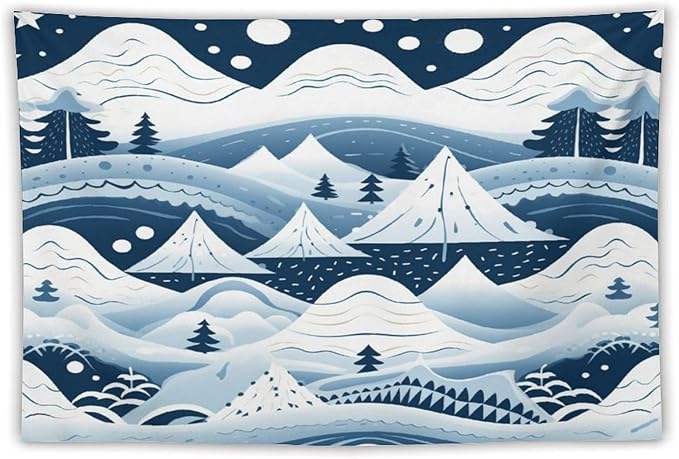 Snow Mountain Scandinavian Winter Tapestries Hello Winter Holiday Bedroom Tapestries Landscape Tapestry Wall Art Decor for Bedroom Living Room Dorm 60"x90" Tapestries Winter Snowflake Decorative