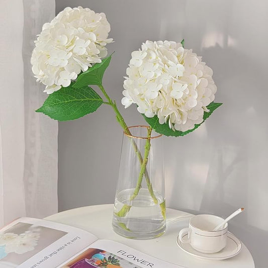 6 Pcs Real Touch White Hydrangea Artificial Flowers with Stems, Fake Silk Flowers for Outdoors, Artificial Flowers for Home Decor Wedding Bouquets Centerpieces Vase