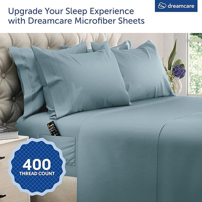 DREAMCARE King Size Sheets Set – 6 pcs Cooling Bed Sheets – up to 21” Deep Pocket King Sheet Set – 2500 Supreme Collection – Extra Soft 100% Brushed Microfiber Hotel Luxury with Side Pocket – M Blue
