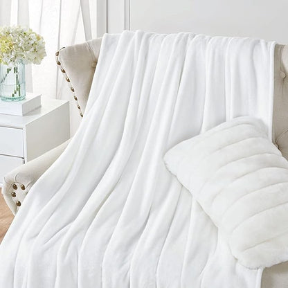 Walensee Fleece Blanket Plush Throw Fuzzy Lightweight (Twin Size 60x80 White) Super Soft Microfiber Flannel Blankets for Couch, Bed, Sofa Ultra Luxurious Warm and Cozy for All Seasons