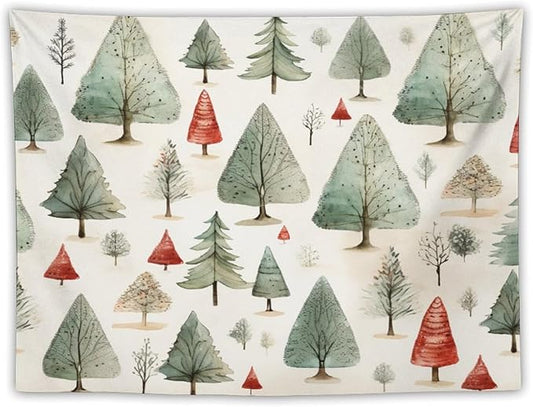 Tapestry Vintage Christmas Tree Watercolor Tapestry for Bedroom Aesthetic Happy Winter Holiday Wall Tapestry Wall Tapestry for Dorm Living Room Landscape 30"x40" Christmas Family Party