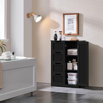 Yaheetech Wooden Bathroom Floor/Side Storage Organizer Cabinet with 4 Drawers and 1 Cupboard, Freestanding Entryway Storage Unit Console Table for Home Decor