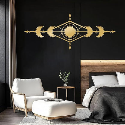 Hfrolixit Moon Phase Metal Wall Decor, Boho Moon Metal Wall Art, Celestial Wall Decor, Scandinavian Natural Wall Art, Astrology Wall Hanging (White, 30"x12"/76x31cm)