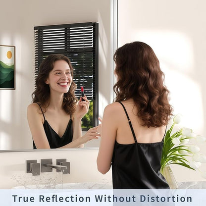24×36 Silver Bathroom Vanity Mirror for Over Sink - Decorative Bathroom Mirrors with & Tempered Glass for Bedroom, Hallway, Living Room, Horizontal/Vertical Wall Mounted, Rounded Rectangle Frame
