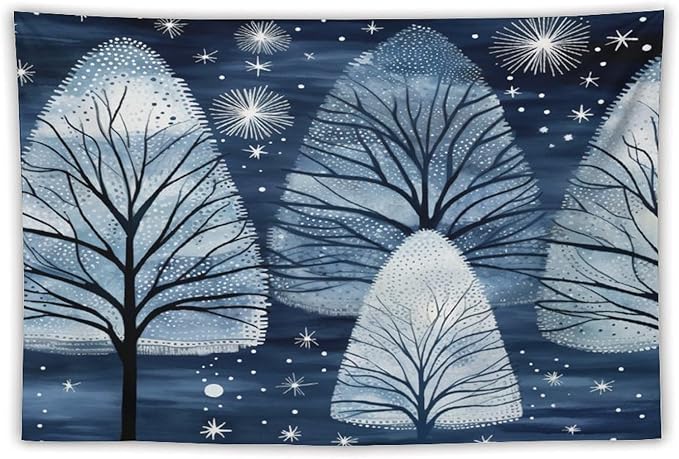 MaSiledy Tapestries Trendy Blue Silver Glitter Tree Christmas Tapestry Vintage Christmas Tapestries for Bedroom Aesthetic for Bedroom Colorful Wall Hanging Aesthetic Wall Art For Room Decor 40"x60"