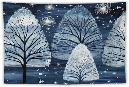 MaSiledy Tapestries Trendy Blue Silver Glitter Tree Christmas Tapestry Vintage Christmas Tapestries for Bedroom Aesthetic for Bedroom Colorful Wall Hanging Aesthetic Wall Art For Room Decor 40"x60"