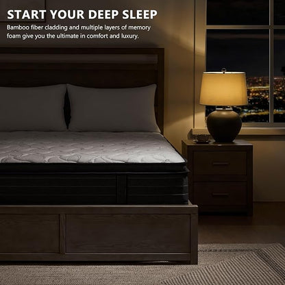 King Size Mattress - 12 Inch Hybrid King Mattresses in a Box with Bamboo Cover - King Size Memory Foam Mattress with Pocket Springs - Medium Firm Mattress for Pressure Relief - CertiPUR-US Certified