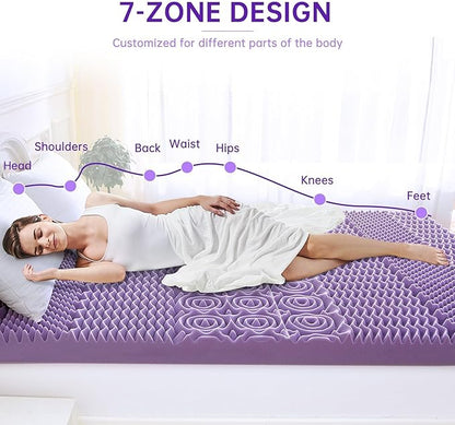 MUXHOMO 3.9 Inch 7-Zone Cal King Mattress Topper, Egg Crate Foam Mattress Topper Cal King Size for Back Pain, Lavender Cooling Gel Infused Bed Pad, CertiPUR-US and Oeko-TEX Certification (83"×71")