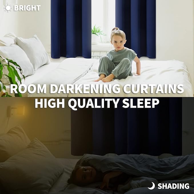 BGment Blackout Curtains for Bedroom - Grommet Thermal Insulated Room Darkening Curtains for Living Room, Set of 2 Panels, Each 55 x 69 Inch, Navy Blue