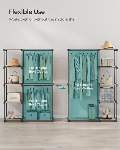 SONGMICS Portable Closet, Freestanding Closet Organizer, Clothes Rack with Shelves, Hanging Rods, Storage Organizer, for Cloakroom, Bedroom, 48.8 x 16.9 x 71.7 Inches, Taupe URYG026R02