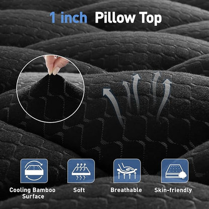Dual Layer 3 Inch Memory Foam Mattress Topper Twin XL Size, 2 Inch Cooling Gel Memory Foam Plus 1 Inch Pillow Top Mattress Pad Cover, with 8-21 Inch Deep Pocket, Black