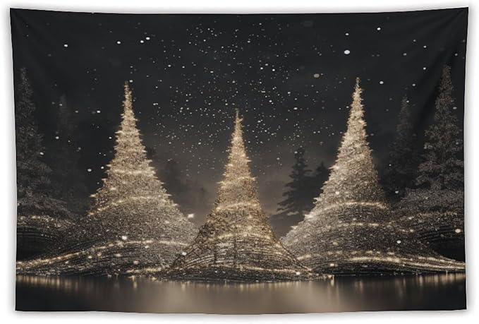 MaSiledy Tapestry Silver Lighted Christmas Trees Tapestries for Bedroom Aesthetic Merry Christmas Winter Xmas Tapastry's Wall Hanging Wall Hanging for Bedroom Living Room Dorm Landscape 60"x90"