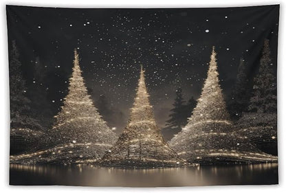 MaSiledy Tapestry Silver Lighted Christmas Trees Tapestries for Bedroom Aesthetic Merry Christmas Winter Xmas Tapastry's Wall Hanging Wall Hanging for Bedroom Living Room Dorm Landscape 60"x90"