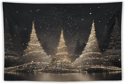 MaSiledy Tapestry Silver Lighted Christmas Trees Tapestries for Bedroom Aesthetic Merry Christmas Winter Xmas Tapastry's Wall Hanging Wall Hanging for Bedroom Living Room Dorm Landscape 60"x90"