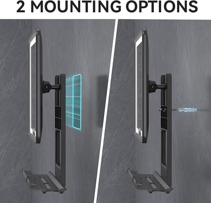 LED Fogless Shower Mirror for Shaving - Heated Fog Free, 3 Dimmable Lights, 360° Adjustable, Rechargeable - with Storage Tray, Razor & Shaving Brush Holders, Gifts for Men